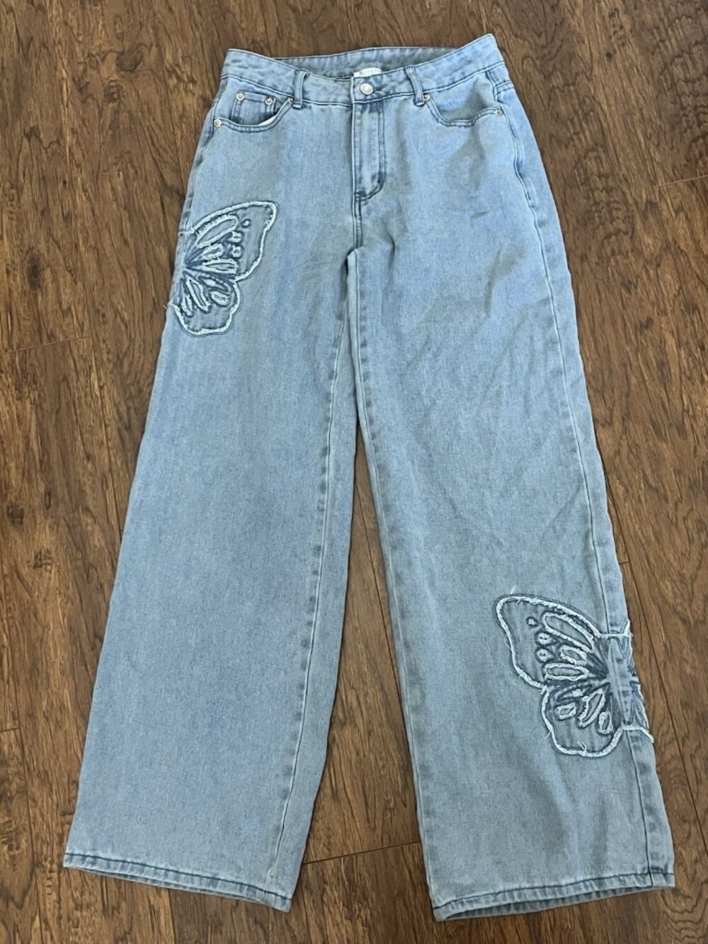 Riley&James Boho Fairy Wide Leg Butterfly Applique Jeans Size S Tween Junior